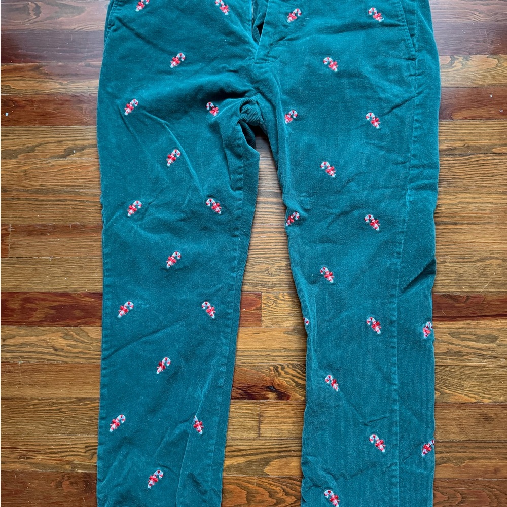 Castaway Mena Green Corduroy Candy Cane Pants